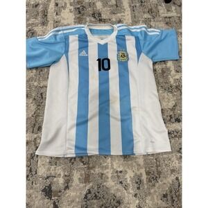 Adidas MESSI #10 Soccer Jersey Youth Size L Blue White AFA Stained